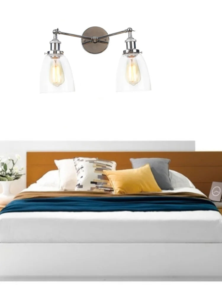 Afralia™ 2 Head LED Wall Lamps Iron Glass Bedroom Stair Light Fixtures