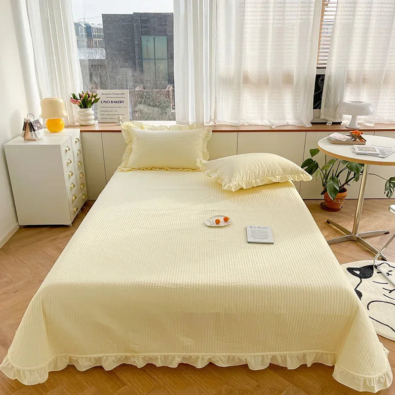 Afralia™ Quilted Cotton Queen Bed Cover Set with Ruffles - Soft & Comfortable Home Bedspread