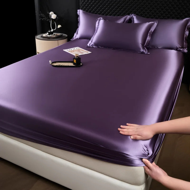 Afralia™ 100% Mulberry Silk Fitted Sheet Set with Pillowcase - Luxury Solid Color Silk Bed Linen