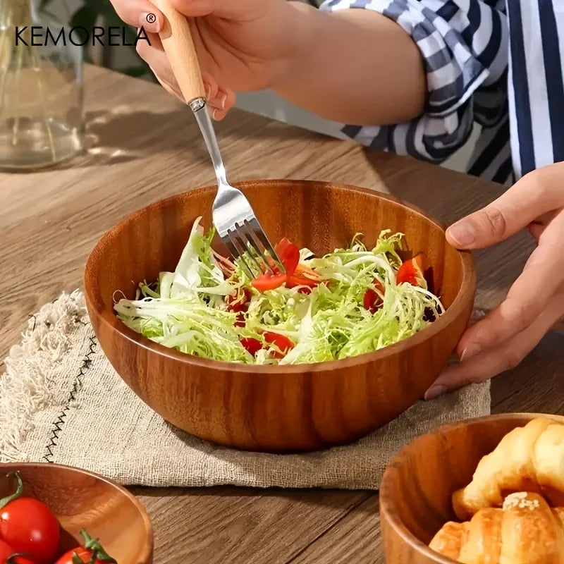 Afralia™ Acacia Wooden Salad Bowl - Anti-scalding Wooden Bowl for Fruit, Vegetables, and Ice Cream