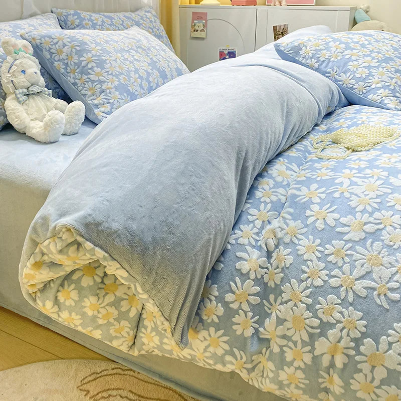 Afralia™ Flower Print Double Couple Duvet Cover - Full Queen Size Quilt Cover