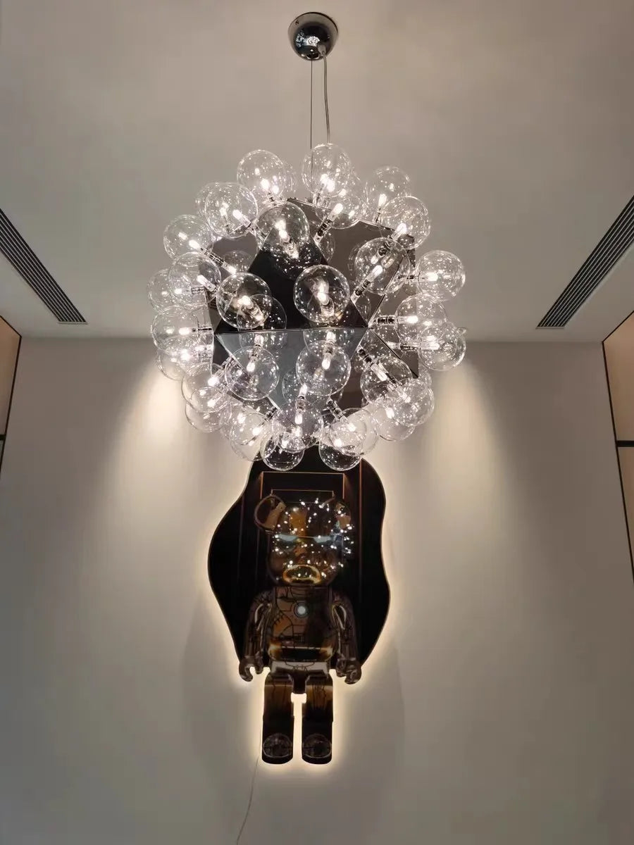 Afralia™ Clear Glass Bubble G4 LED Dandelion Chandelier - Gold/Silver/Black Hardware