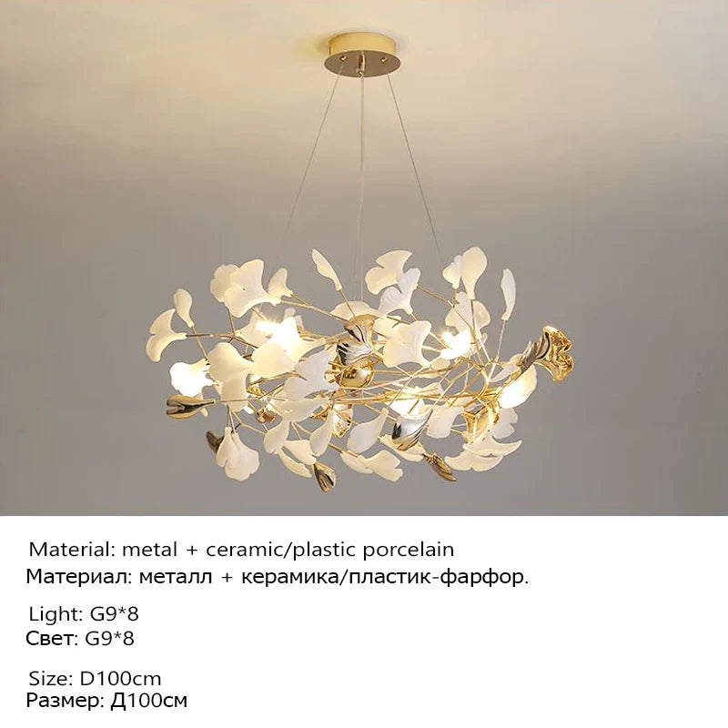 Afralia™ Ginkgo Leaf Ceramic Chandelier Pendant Lamp - LED Lighting for Home Decor & Bar