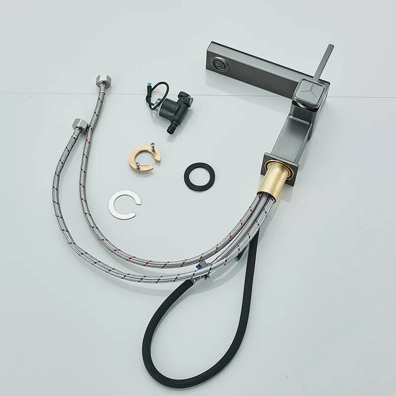 Afralia™ Gun Grey Digital Display Basin Faucet: Modern Black Bathroom Sink Tap with Temperature Display