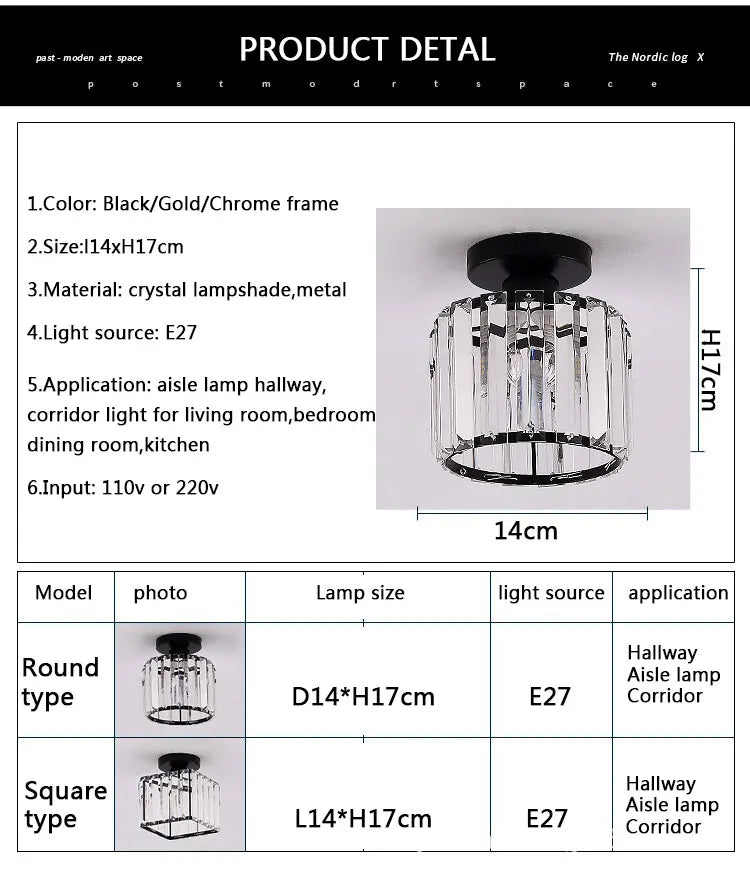 Afralia™ Crystal LED Ceiling Light Modern Home Decor Fixture for Living Room Kitchen Hallway