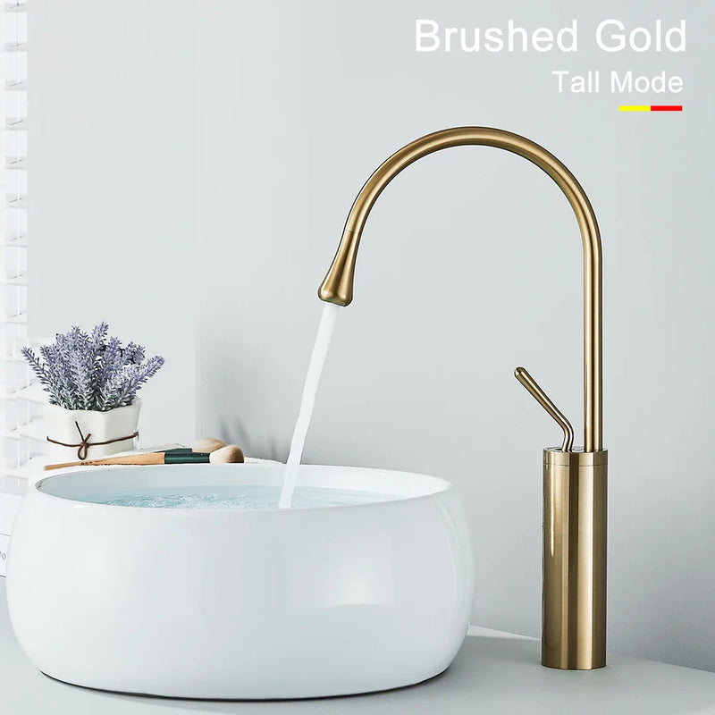 Afralia™ Gold Tall Basin Faucet, 360 Swivel Waterfall Mixer for Bathroom Washbasin