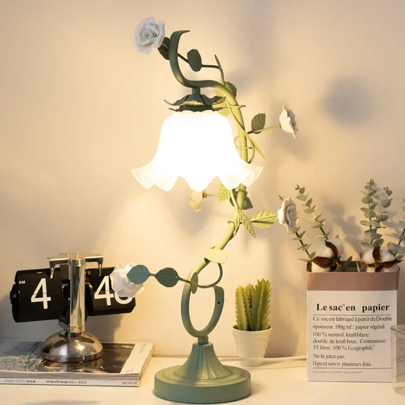 Afralia™ Romantic Glass Flower Table Lamp for Bedroom Study Room Decor