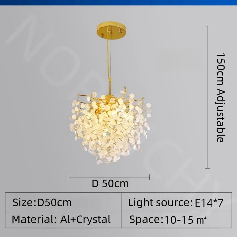 Afralia™ Gold Crystal Chandelier Pendant Light for Kitchen Island Living Room
