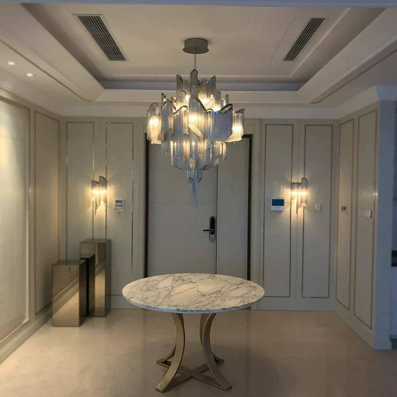 Afralia™ Crystal Tassel Chandelier LED Pendant Light with Dimmable Remote - Art Deco Style