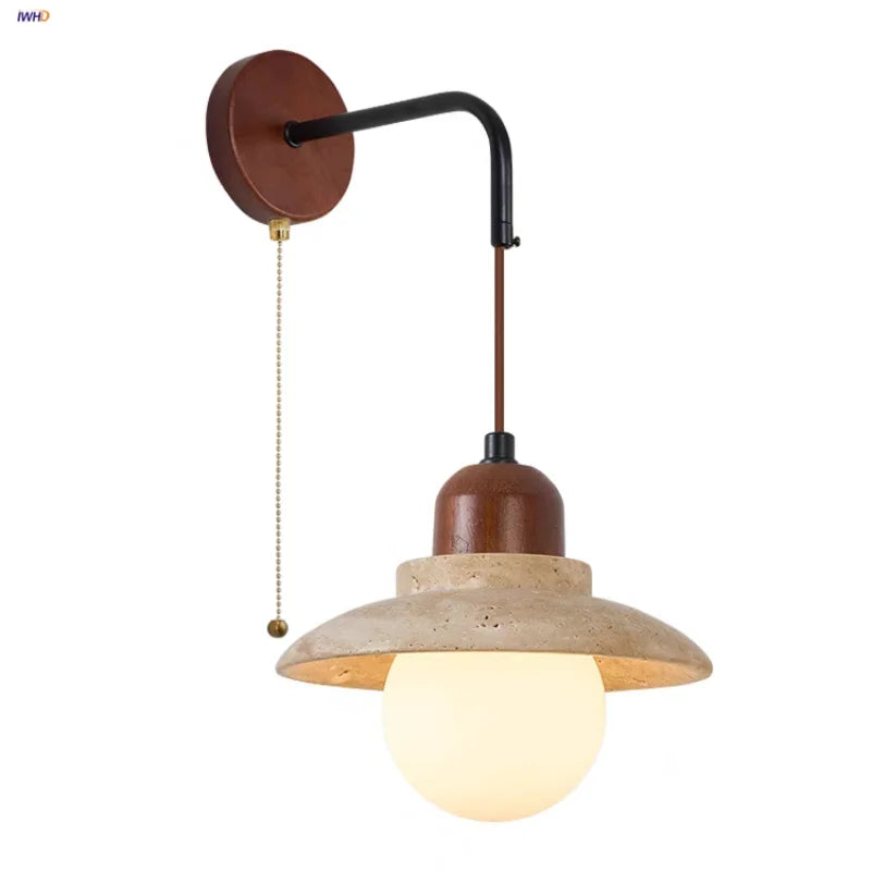 Afralia™ White Glass LED Wall Lights Wood Nordic Modern Bedside Lamp Sconce