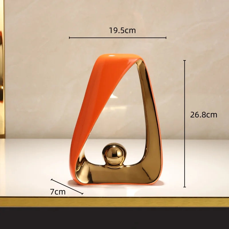 Afralia™ Geometric Triangles Golden Ball Skeleton Sculpture: Abstract Home Decor Figurine