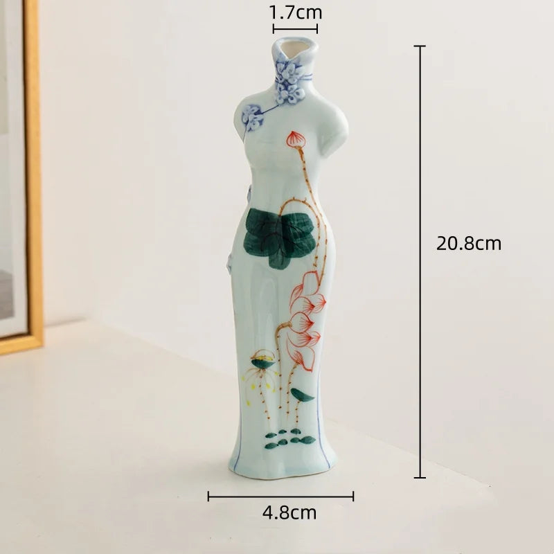 Afralia™ Retro Cheongsam Ceramic Vase Human Figure Maid Home Decor