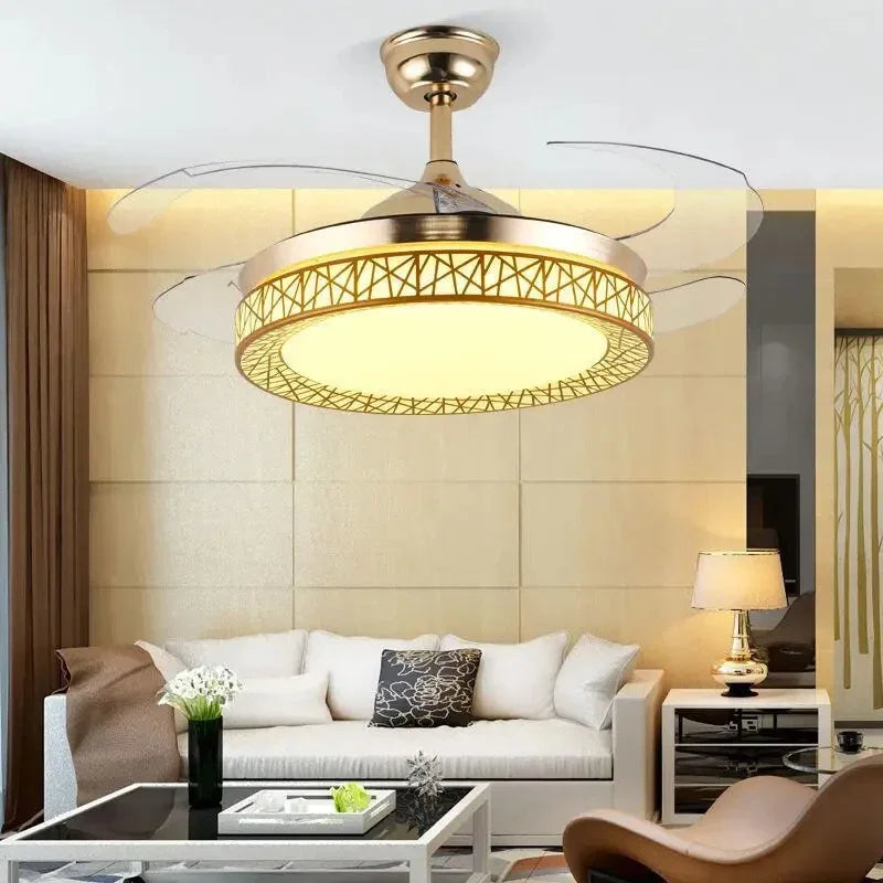 Afralia™ Gold Ceiling Fan Lights Remote Control 36/42inch Dining Bedroom Living Luminaria