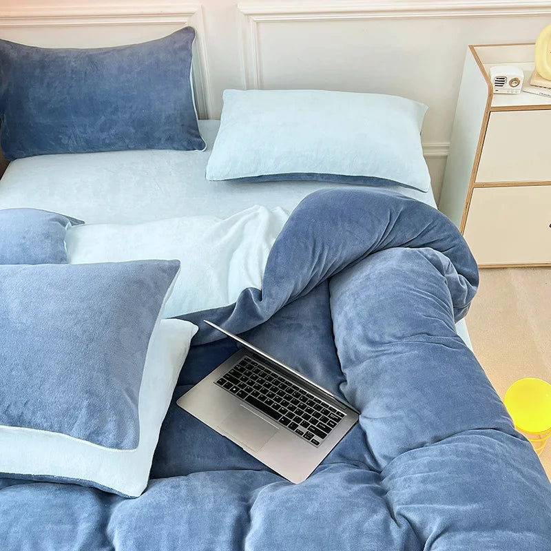 Afralia™ Double-Color Milk Velvet Bedding Sets: Plush & Warm Comforter Set for Winter