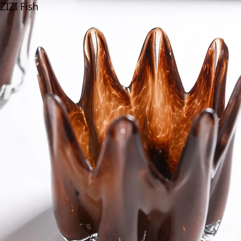 Afralia™ Flower Corolla Glass Candle Holder Desk Decoration Aroma Diffuser Wax Melt Burner