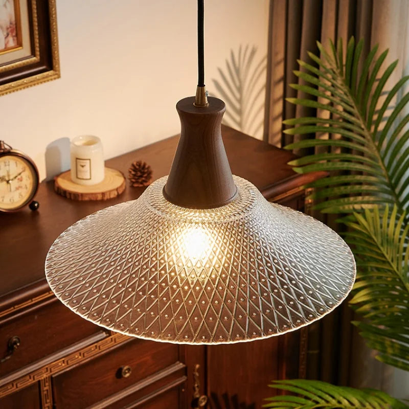 Afralia™ Modern Wood Glass LED Pendant Lamp for Living Room, Bedroom & Kitchen