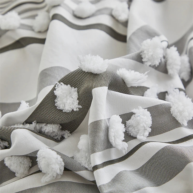 Afralia™ Striped Furball Double Duvet Cover Set: King/Queen Size Bedding with Tassels