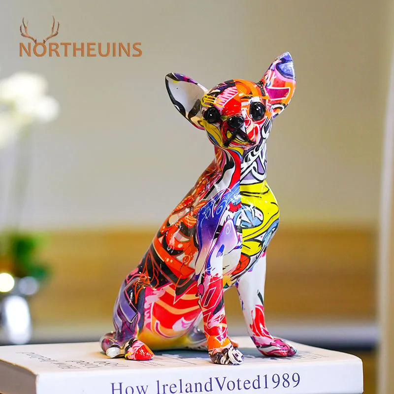 Afralia™ Chihuahua Dog Resin Sculpture Pop Art Animal Statue Home Decor Object