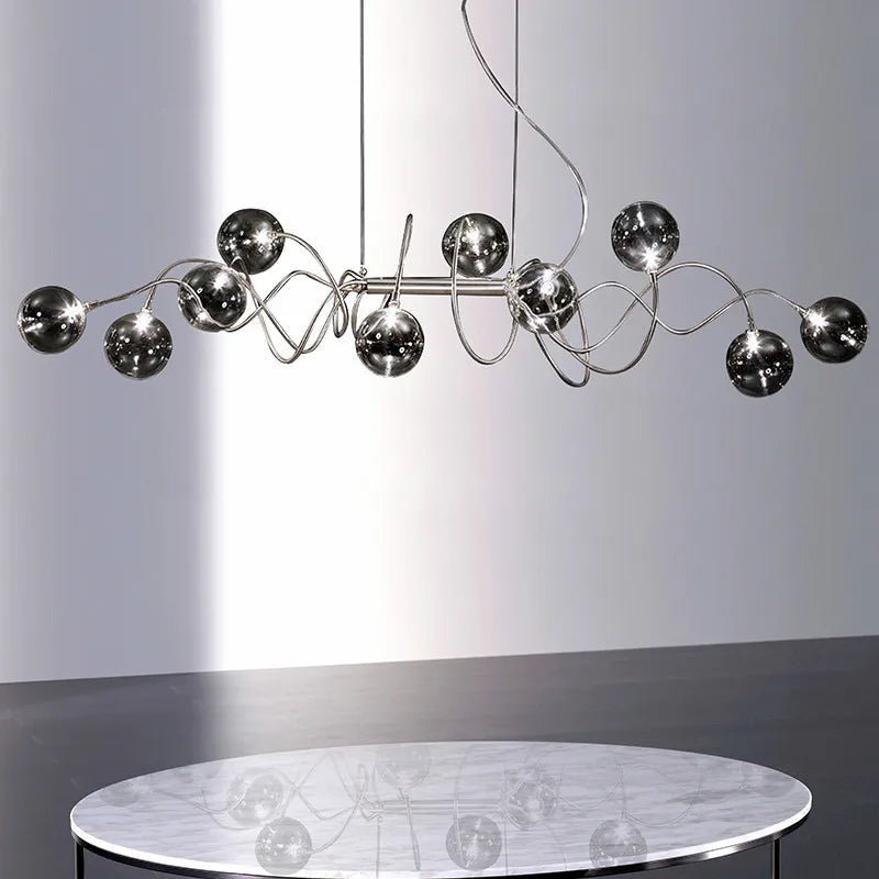 Afralia™ Smoky Gray Glass Chandelier with Chrome Plate - Modern Dining Room Pendant Lighting
