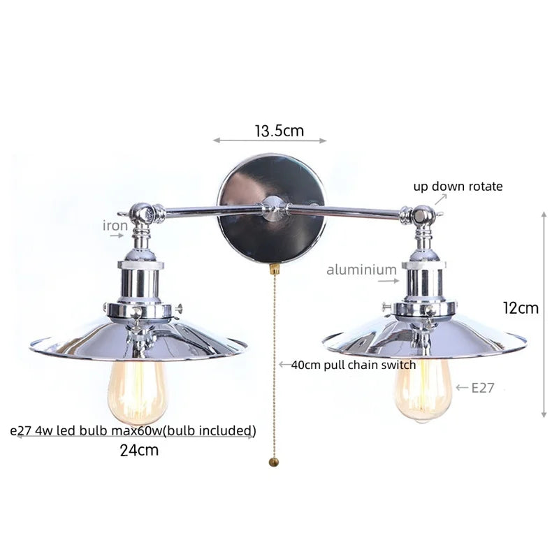 Afralia™ Vintage LED Wall Light - 2 Heads Industrial Loft Lighting