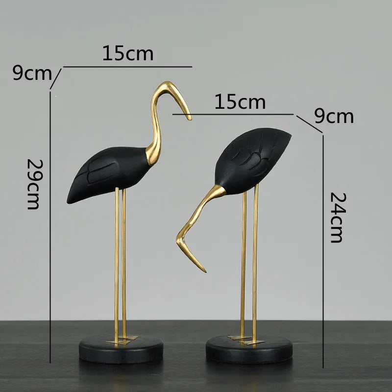 Afralia™ Wooden Crane Bird Sculpture Home Decoration Figurine