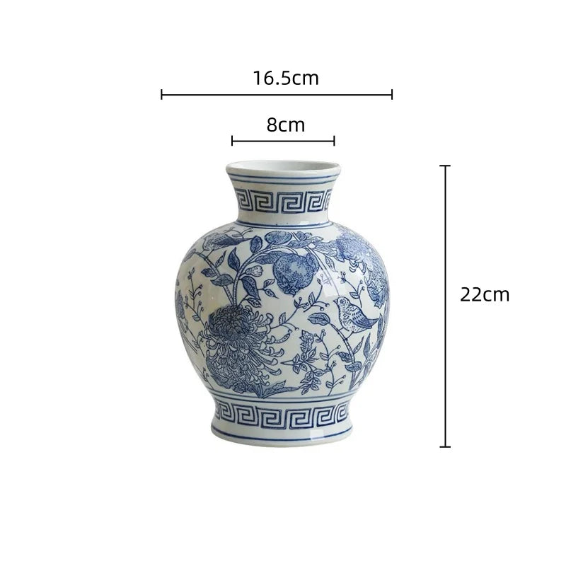Afralia™ Chinese Vintage Blue White Porcelain Vase Home Decor Ceramic Handicraft Bottle