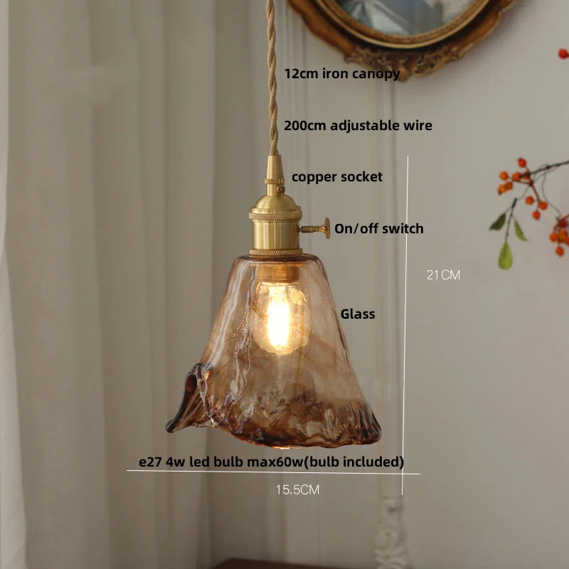 Afralia™ Amber Glass Pendant Light Fixture with Copper Knob Switch