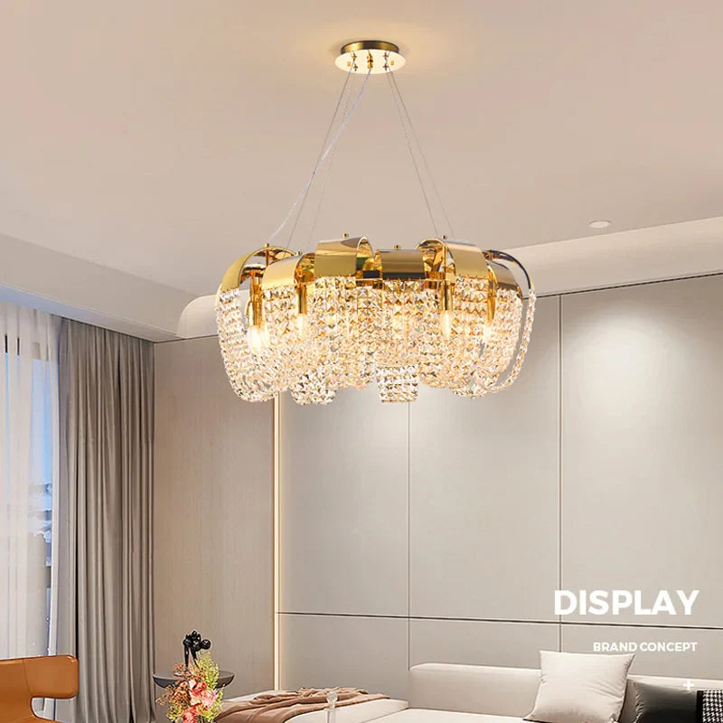 Afralia™ Gold Crystal LED Chandelier Ceiling Light Fixture Luxe Home Decor Pendant