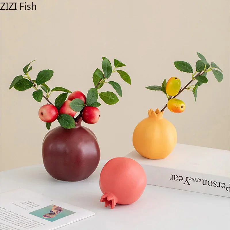 Afralia™ Pomegranate Ceramic Vase Decor Flower Arrangement Desk Decoration Room Aesthetic Decor