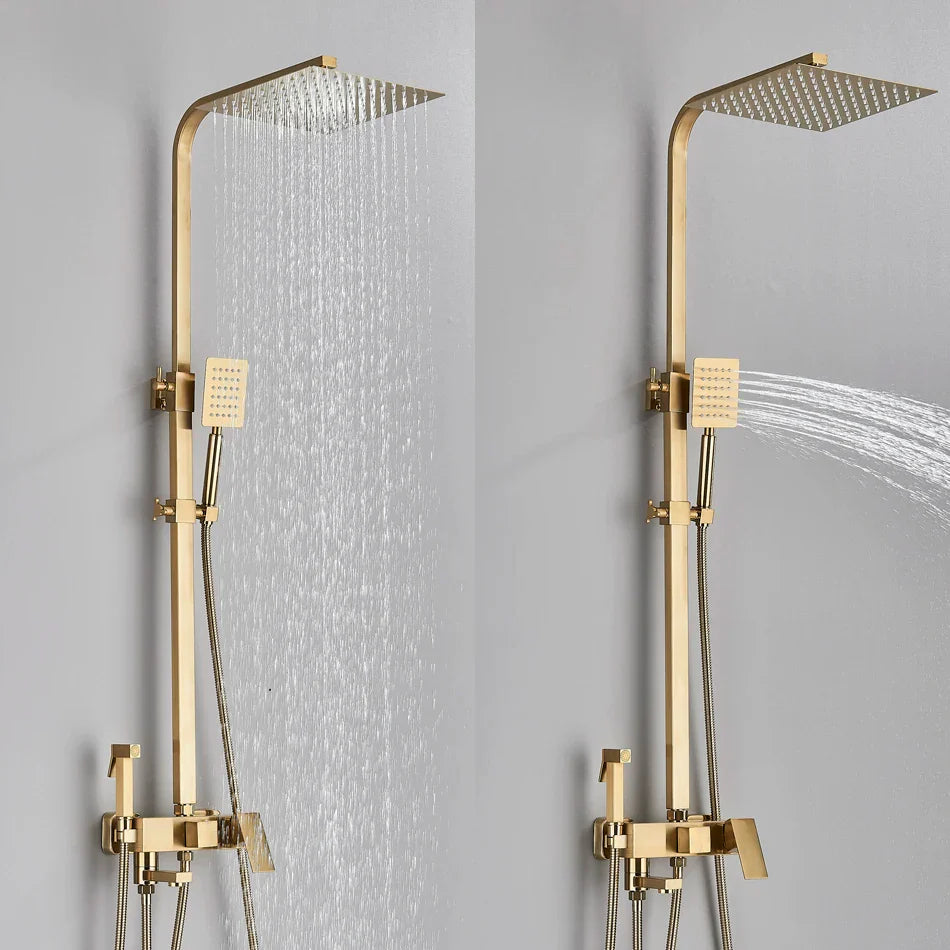 Afralia™ Rainfall Shower Faucet Set Wall Mounted Bath Mixer Tap System With Bidet Taps