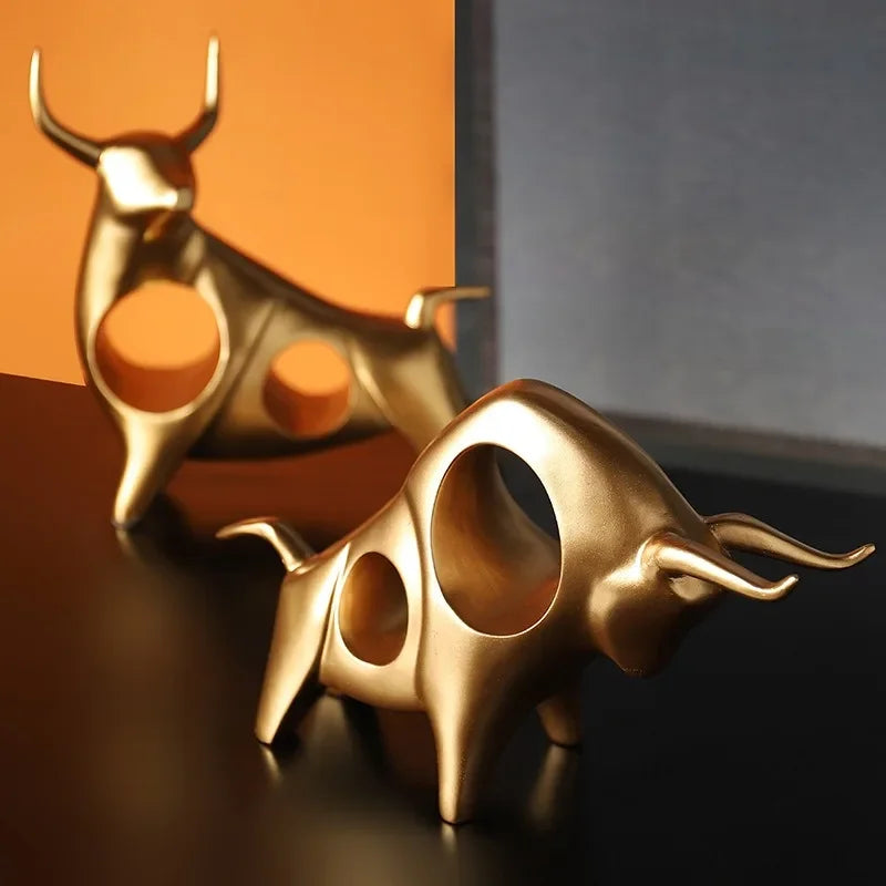 Afralia™ Abstract Bull Sculpture Cattle Statue for Home Decor Living Room Ornament