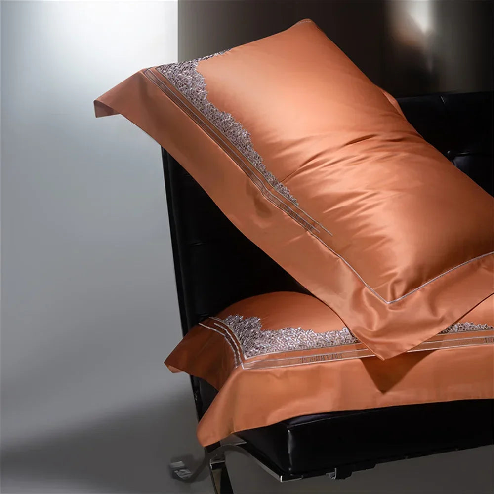 Afralia™ Satin Jacquard Embroidery Bedding Set King Queen with Egyptian Cotton - 4 Piece