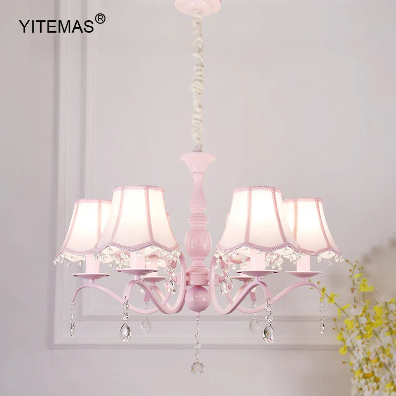 Afralia™ Crystal Pink Chandelier with Fabric Shade for Princess Bedroom