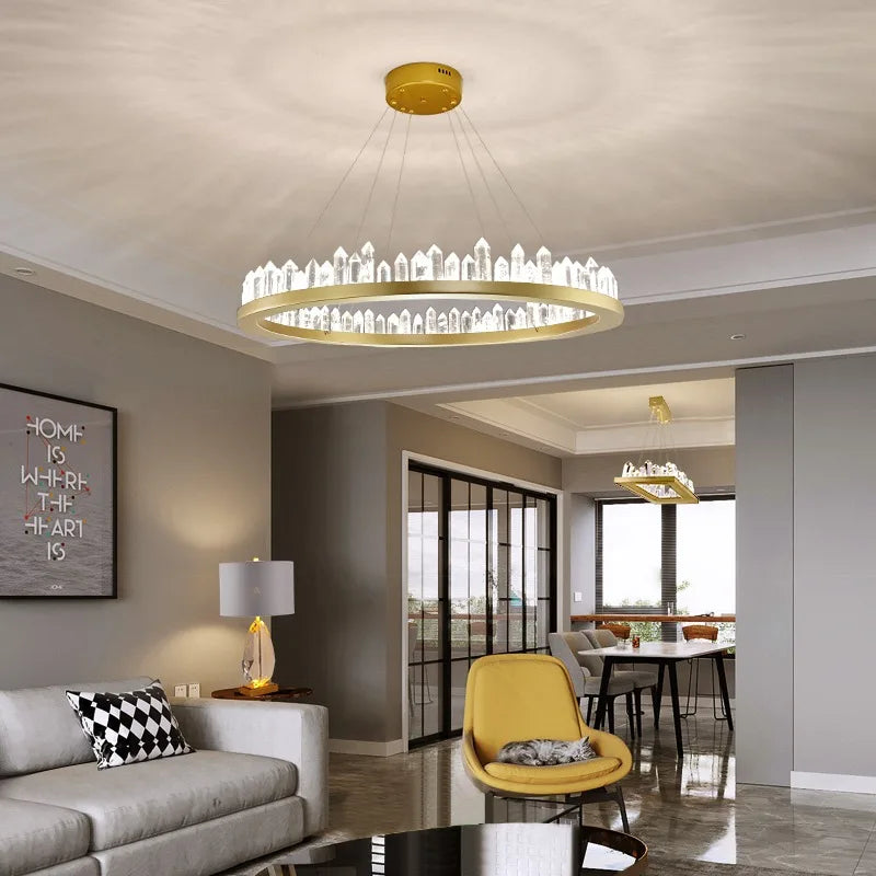 Afralia™ LED Crystal Pendant Chandelier for Living Room Dining Bedroom Hall Decor