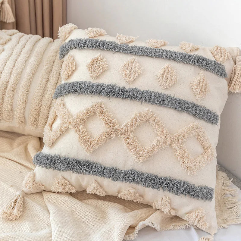 Afralia™ Boho Square Pillowcase with Embroidery & Tassel Detail for Living Room Sofa