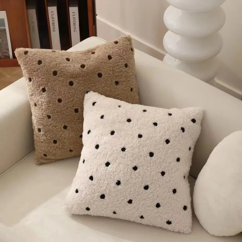 Afralia™ Sheepskin Polka Dot Lace Cushion Cover IvoryCamel 45x45cm décor for Home Sofa Bed