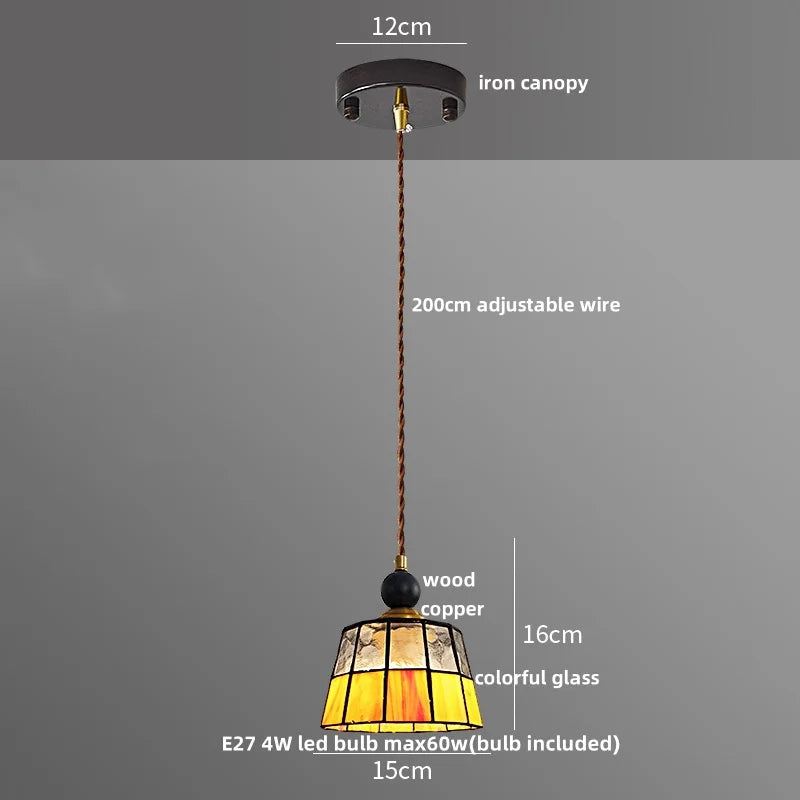 Afralia™ Peace Dove Glass Pendant Light Fixture Wood Copper Tiffany Style LED Hanging Lamp