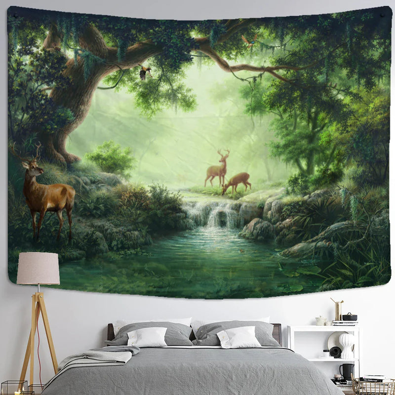 Afralia™ Elk Tapestry Wall Hanging Mystical Starry Sky Home Decor