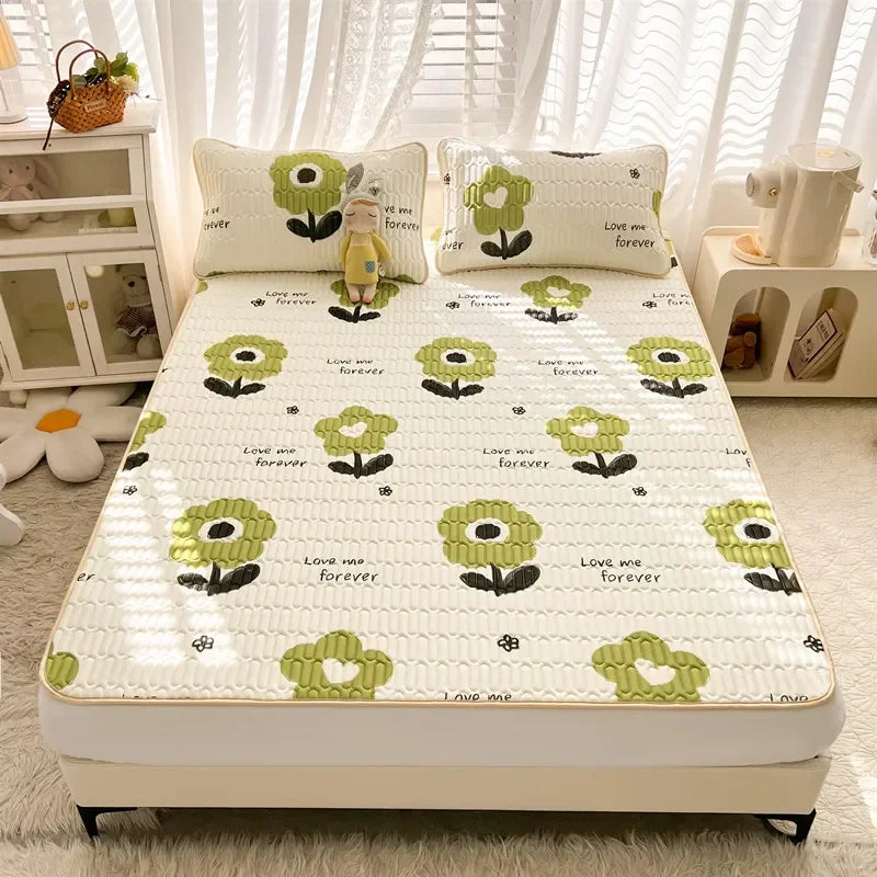 Afralia™ Cartoon Print Silky Mattress Set: 4-Layer Quilted Breathable Cushion