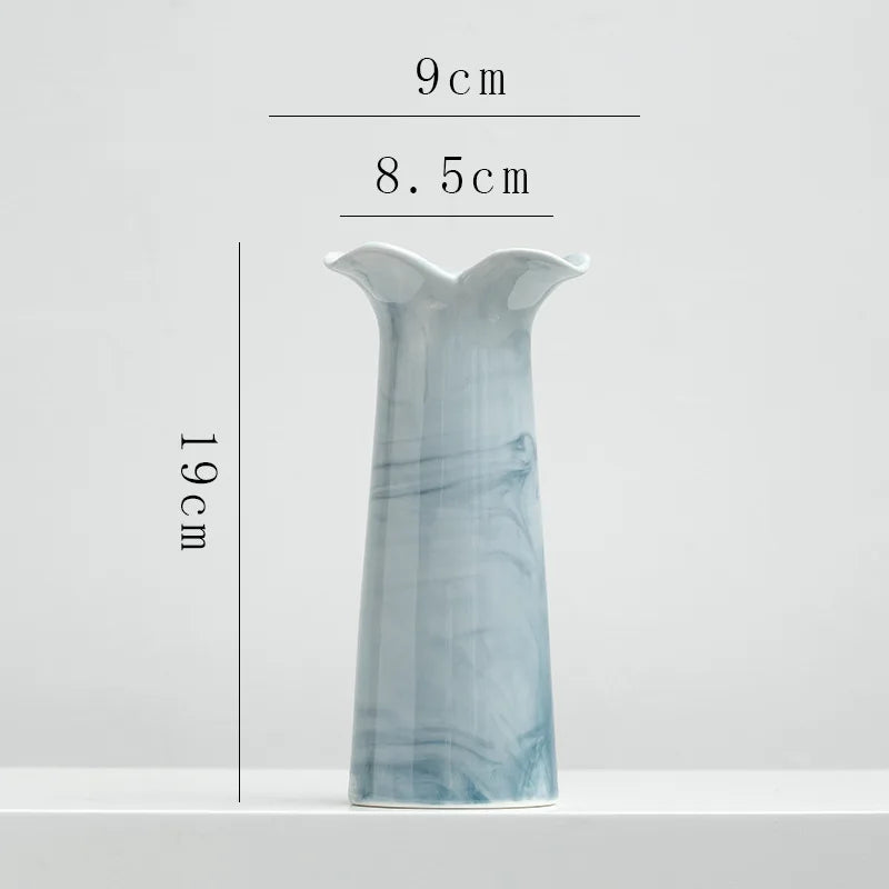 Afralia™ Marble Ceramic Vase Chinese Vintage Bottle Flower Arrangement Living Room Ornament