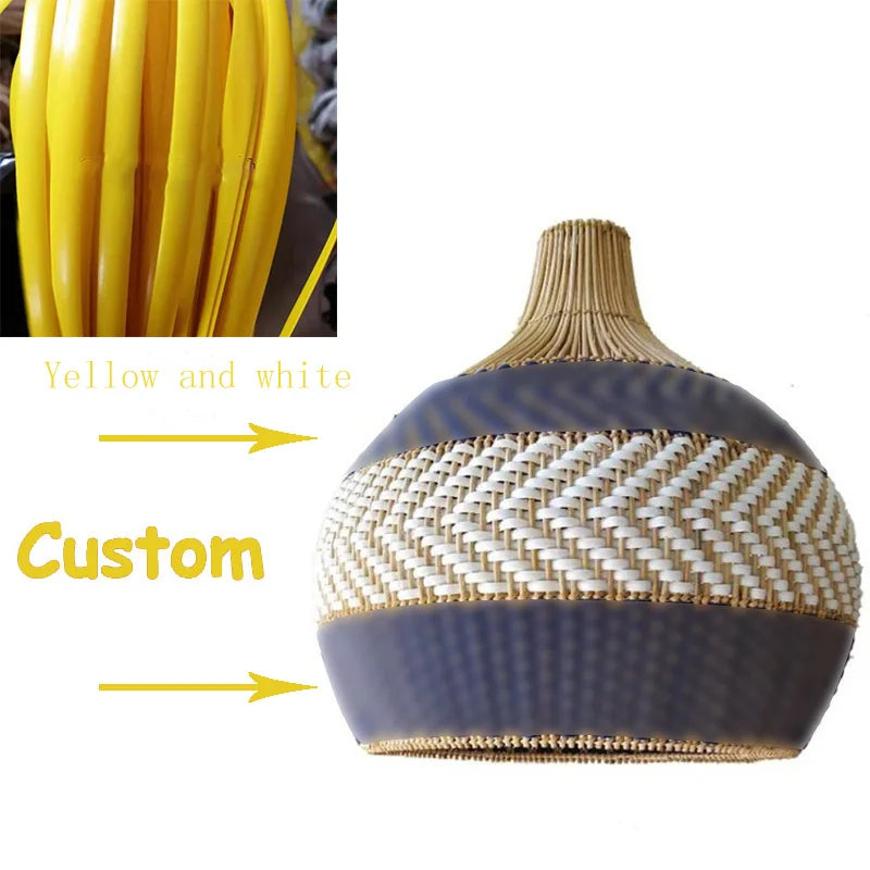 Afralia™ Serena Blue Rattan Pendant Light: Creative Boho Farmhouse Dining Room Lamp