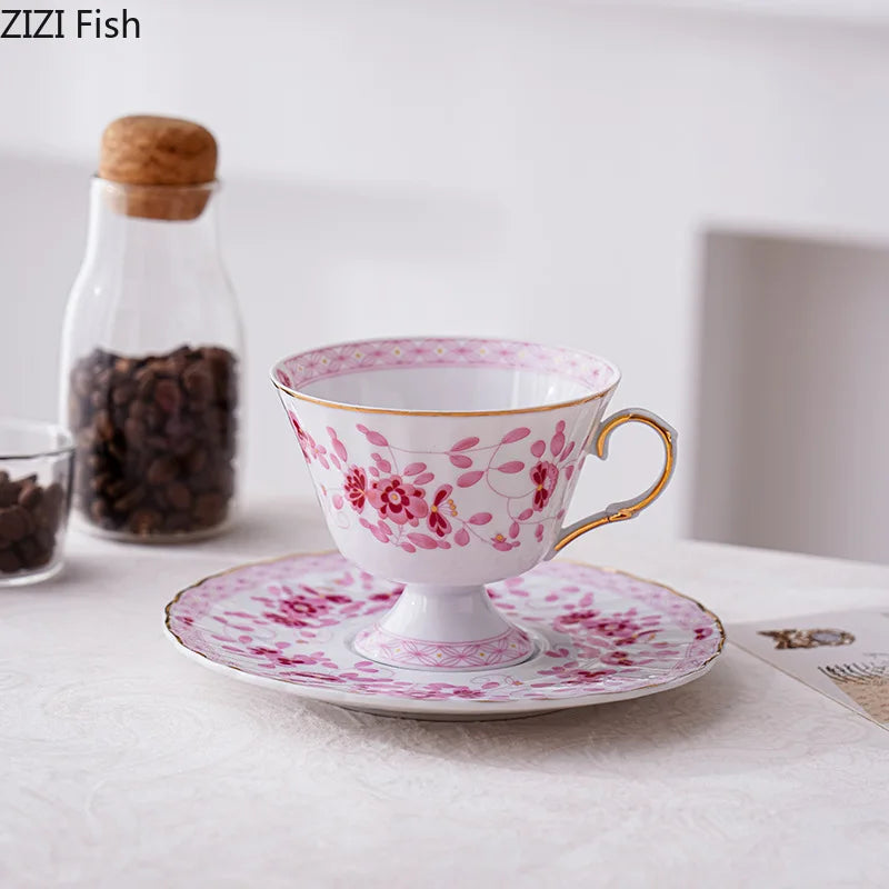 Afralia™ Floral Ceramic Cup & Saucer Set, Elegant Tea & Coffee Mug