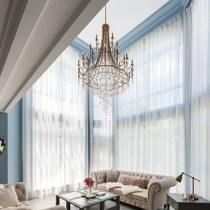 Afralia™ Retro Duplex Crystal Chandelier for Villa Living Room, Staircase, and Home Decor