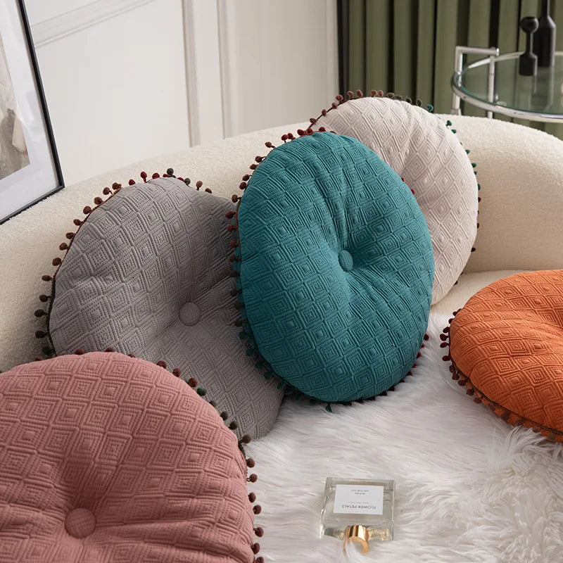 Afralia™ Pompom Round Chair Pad Cushion for Comfortable Seating Meditation Yoga Living Room