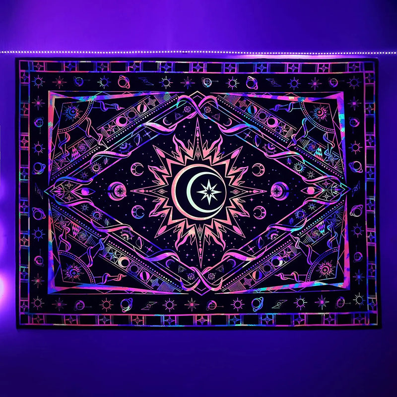 Afralia™ Sun Moon Phase Tapestry - Colorful Hippie Boho Psychedelic Wall Hanging