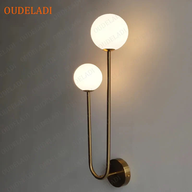 Afralia™ Brass Glass Ball Wall Sconce: LED Bedside Lamp for Bedroom, Hotel, Stair Decoration