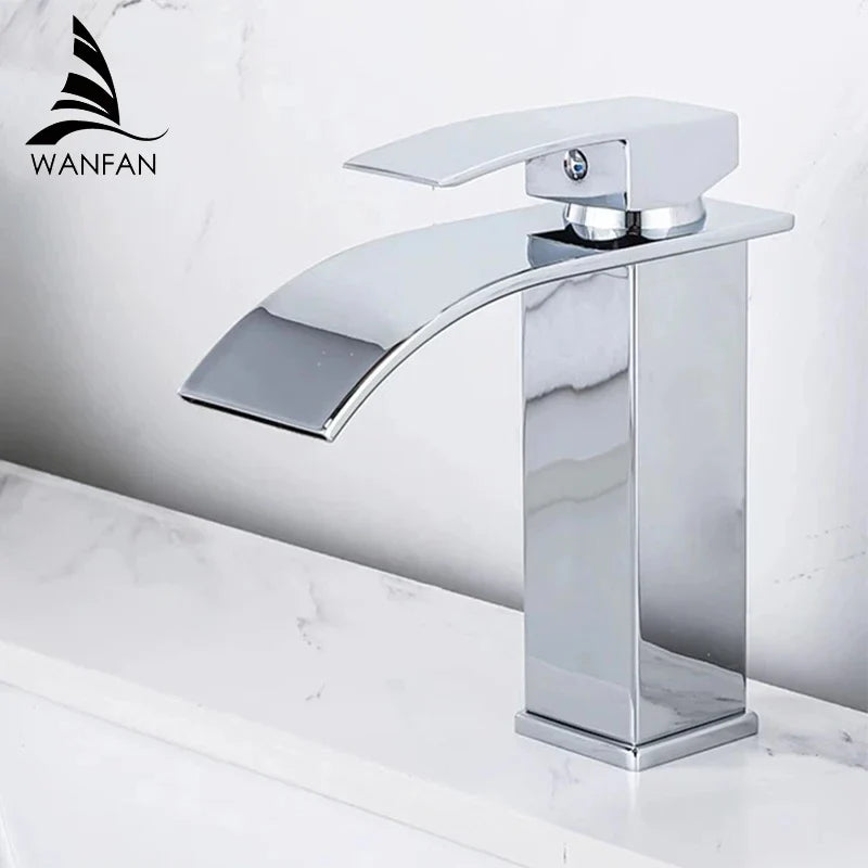 Afralia™ Waterfall Bathroom Faucet Brass Single Lever Hot Cold Mixer Tap
