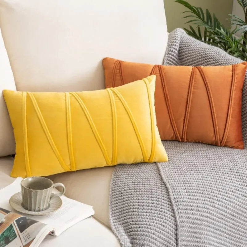 Afralia™ Velvet Mustard Yellow Fall Pillow Covers Modern Decor Case