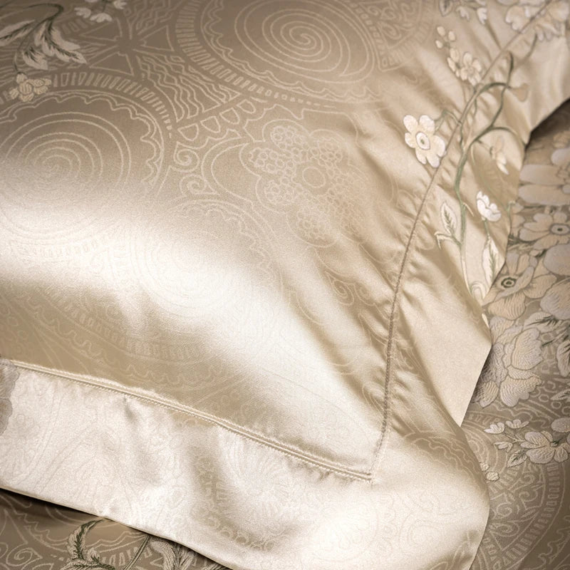 Afralia™ Luxe Satin Brocade Jacquard & Egyptian Cotton Patchwork Bedding Set