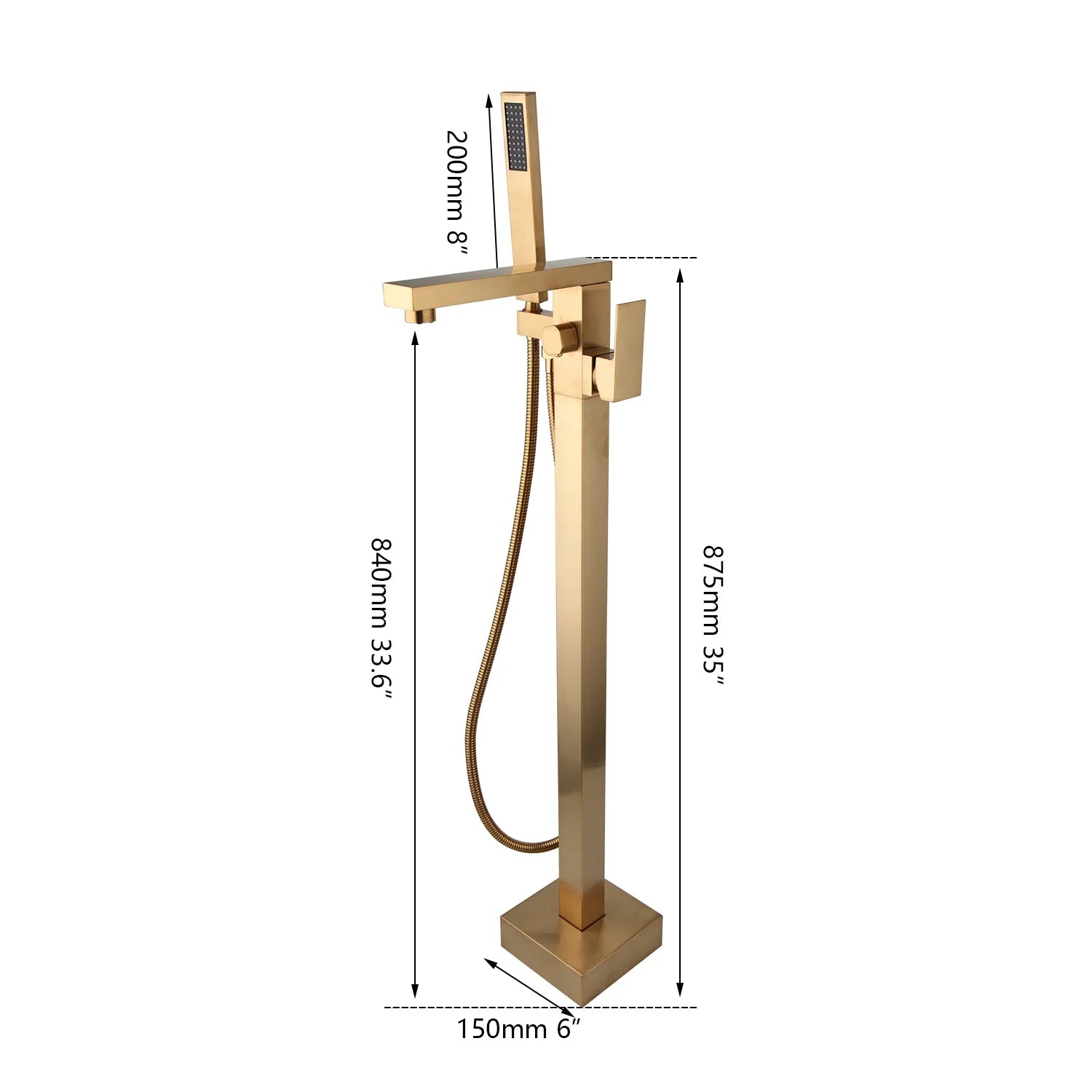 Afralia™ Brushed Gold High Rise Round Bath Mixer Roman Tub Faucet Set Floor Stand